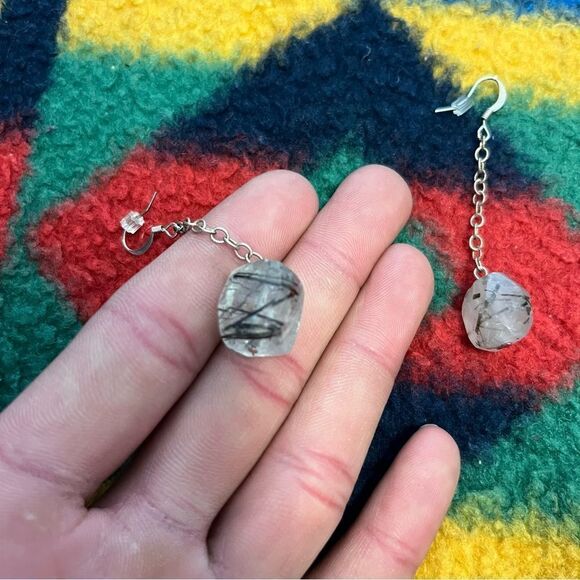 Tourmalinated Quartz Earrings  - Picture 2 of 2